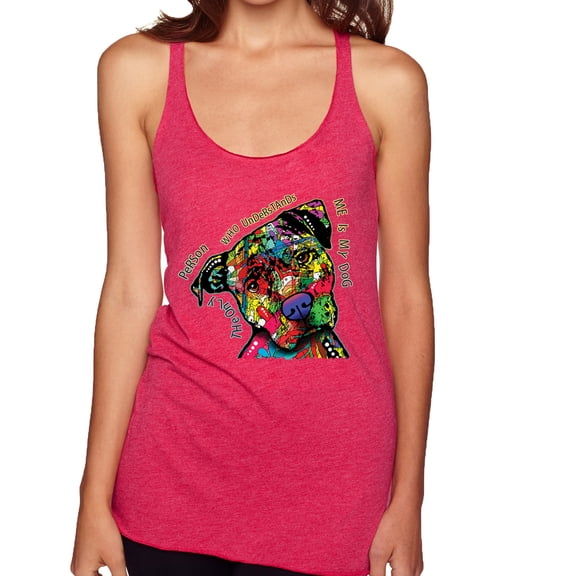 Dean Russo The Only Person Dog Lover Tri-Blend Racerback Tank Top, Shocking Pink, Medium