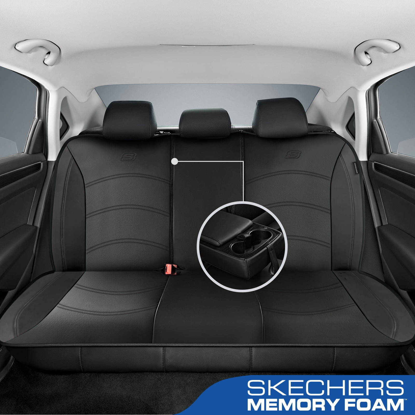 Skechers Lycra Memory Foam Car Seat Covers,Soft,Comfortable,Universal Fit for Cars,Trucks and SUVs Black Full Set