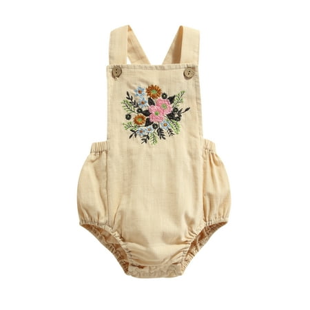 

Infant Sleeveless Romper Flower Embroidery Bottom Button Summer