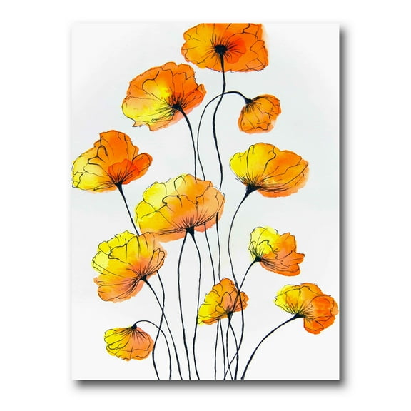 Designart ' Country Yellow Flowers On White ' Traditional Canvas Wall Art Print