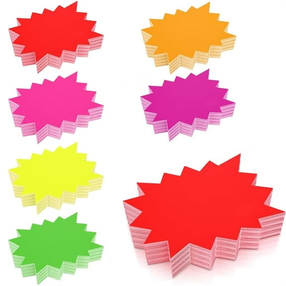 NOGIS 60 Pcs Starburst Signs Fluorescent Signs Neon Starburst Signs for Retail Price Sale Tags Garage Yard Sale Sign Burst Paper Signs Bulletin Poster Board Decorations（4.7 × 6.3Inch）