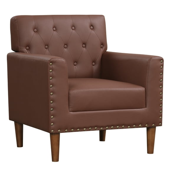 Gymax Mid Century Modern Accent Chair w/Button Tufted Decoration Rivets Home Office Brown