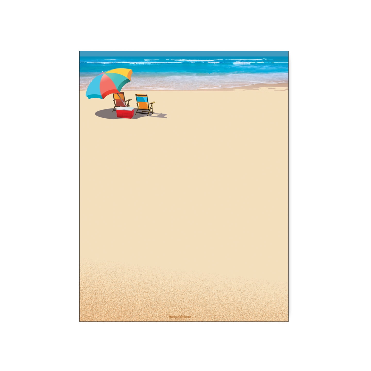 Beach Stationery - 8.5 x 11 - 60 Beach Letterhead Sheets - Chair & Unbrella Paper for Printers or Writing