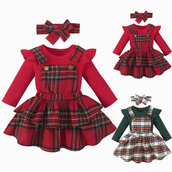 mgoYE Newborn Baby Girl Clothes 0-24M Toddler Long Sleeve Ruffle Romper Top Infant Skirt Set Little Girl Overall Dress(Green,12-18 Months)