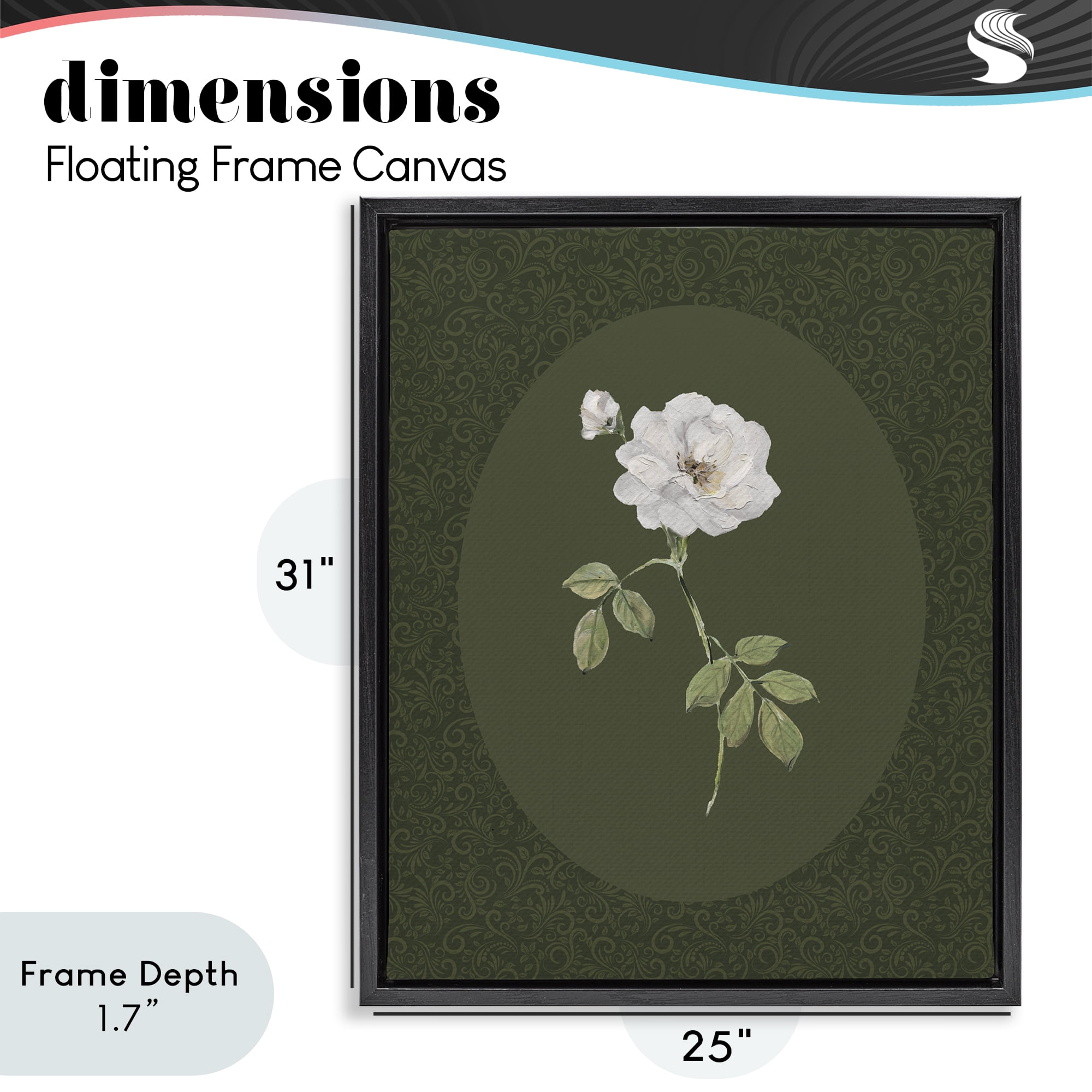 Stupell Industries White Rose on Emerald Black Framed Floater Canvas Wall Art, design by Sally Swatland