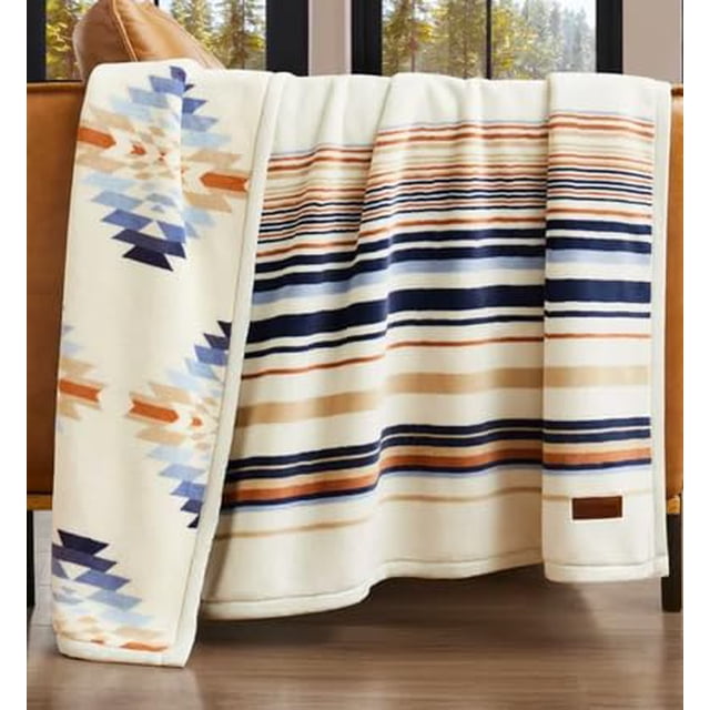 Manta Reversible de Peluche Pendleton - 127 cm x 178 cm (1, Rayas Savanna)
