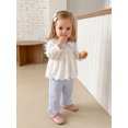 thumbnail image 4 of Cjfdfy Toddler Baby Girl Fall Outfits Smocked Long Sleeve Doll Collar Bows Ruffle Long Sleeve T-shirt With Striped Pants Little Girl Cute Elegant Fall Winter Clothes 6M-4Y, 4 of 9
