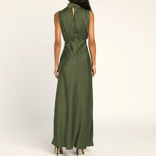Vestidos de Fiesta Elegantes de noche largo con abertura lateral y cuello falso para mujer para cóctel Ygjytge Verde Ejército T S para Mujer