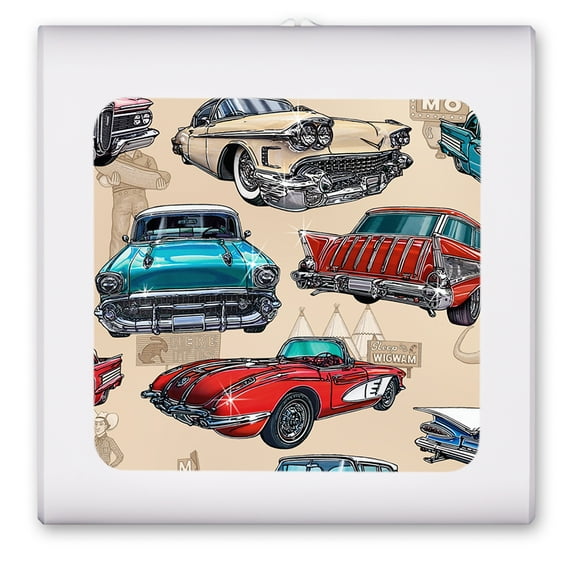 Plug in Dimmable LED Night Light with Dusk to Dawn Auto Sensor, Adjustable Brightness, Warm Light, Auto On/Off Nightlight for Bathroom, Hallway, Nursery, Bedrooms - 50's Hot Rods