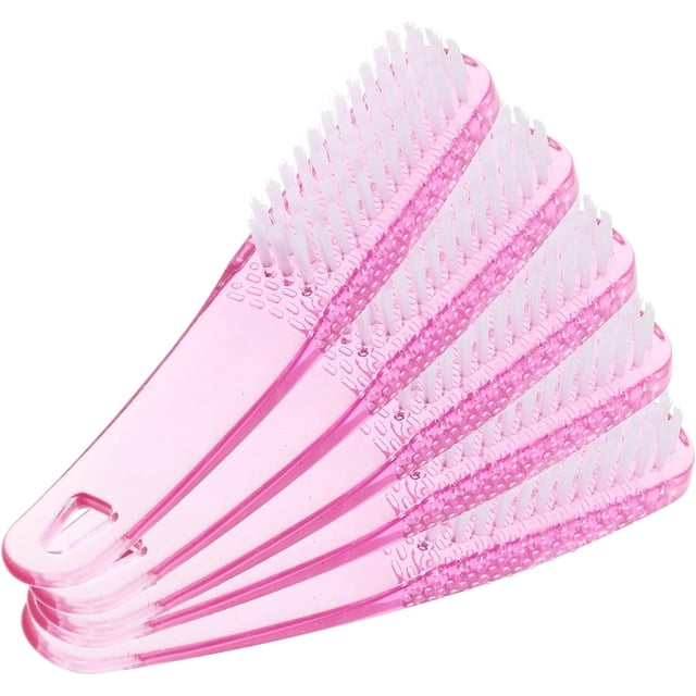 Nail Scrub Brush 5pcs Nail Brush Cleaning Brush Dust Brush Plastic Curved Handle Pink Fingernail Cleaning Brush