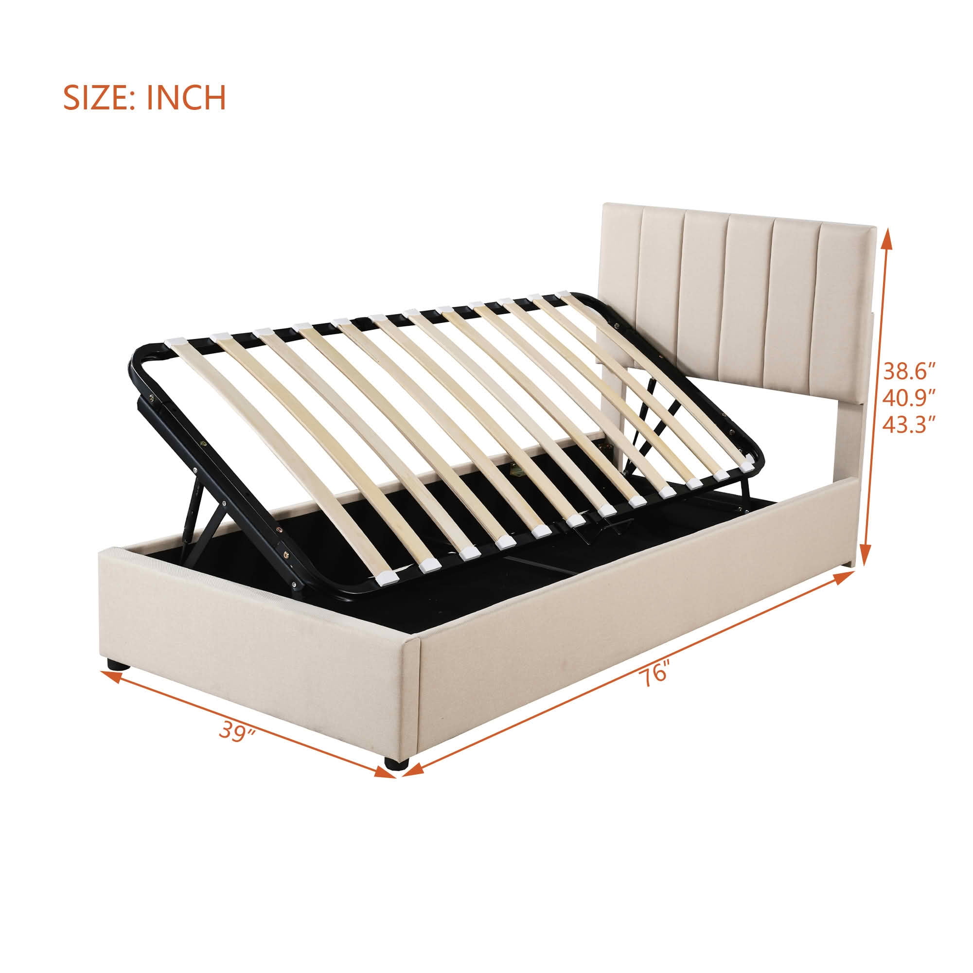 MAYEERTY Upholstered Platform Bed with Vertical Stripe Headboard & Spacious Underbed Storage, Sturdy Construction