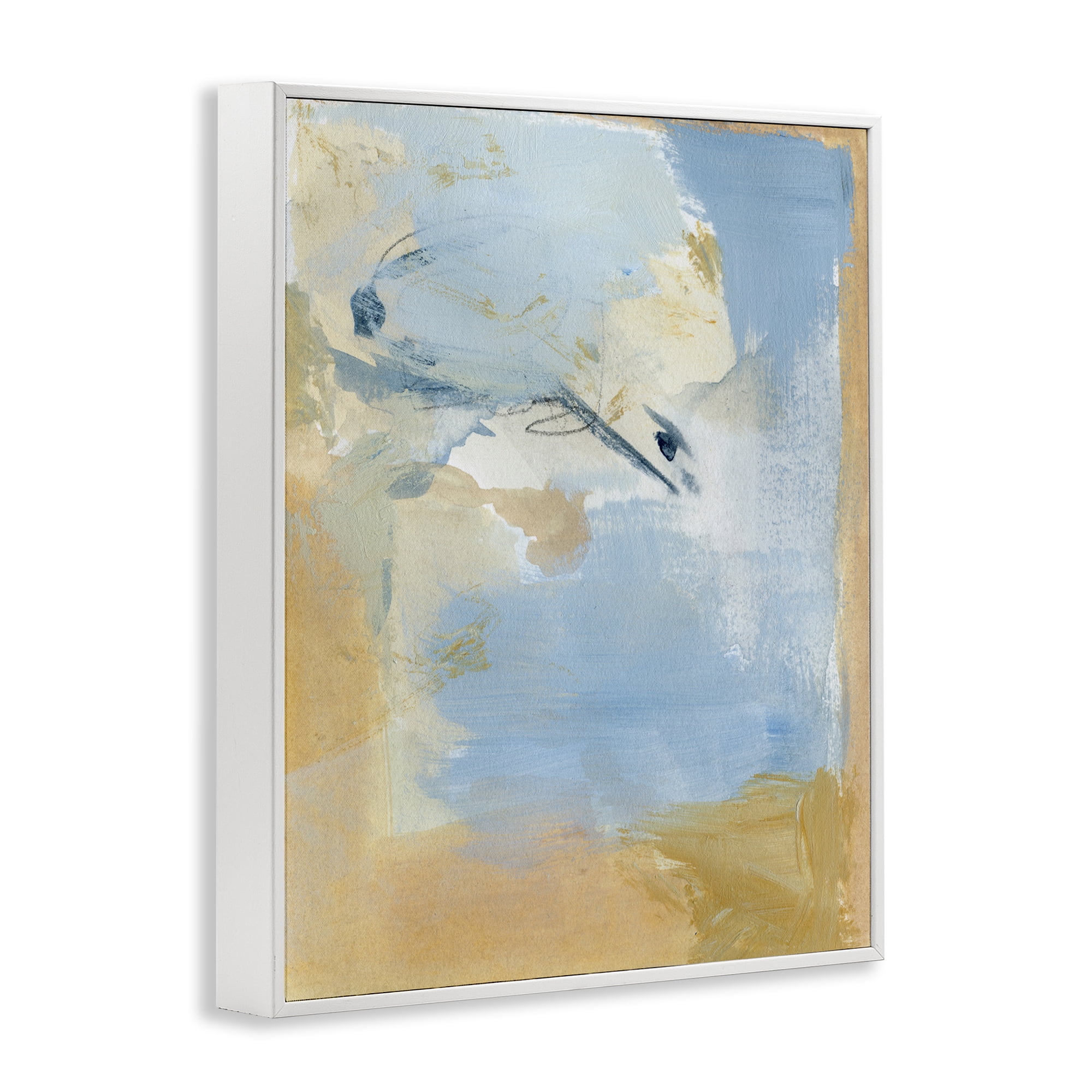 Stupell Industries Distressed Gold & Blue Abstract Painting White Framed Art Print Wall Art, 16 x 20