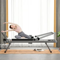 UHOMEPRO Pilates Reformer, Foldable Pilates Core Bed for Home and Gym Workouts Equipment, Yoga Fitness Machine Suitable for Advanced and Beginners Users, Double Resistance, Simple Assembly, Black