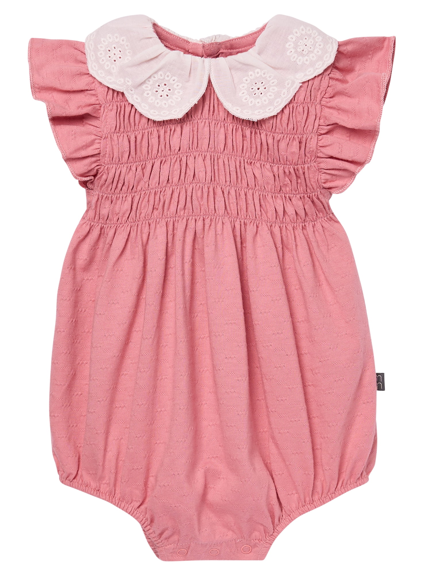 Modern Moments by Gerber Baby Girl Smocked Bubble Romper with Eyelet Collar, Sizes 0/3 Months - 24 Months