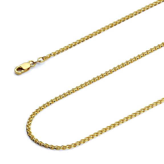 Wellingsale 14k Yellow Gold Polished Solid 1.7mm Flat Open wheat Chain Necklace with Lobster Claw Clasp - 16"