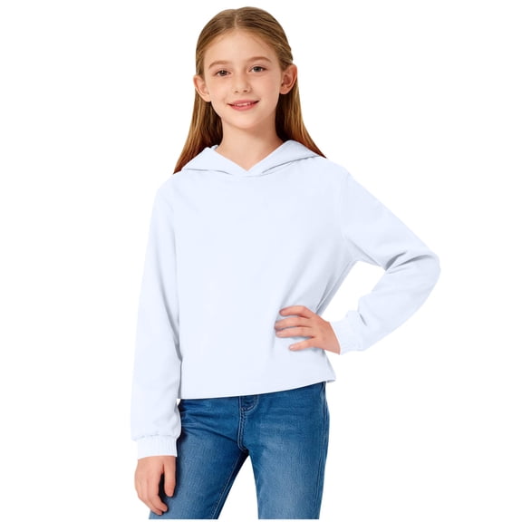 Posijego Girls Athletic Hoodie Cotton Sweatshirt Solid Color Casual Long Sleeve Hooded Pullover Crop Tops