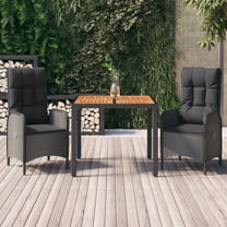 vidaXL 3 Piece Patio Dining Set with Cushions Black Poly Rattan