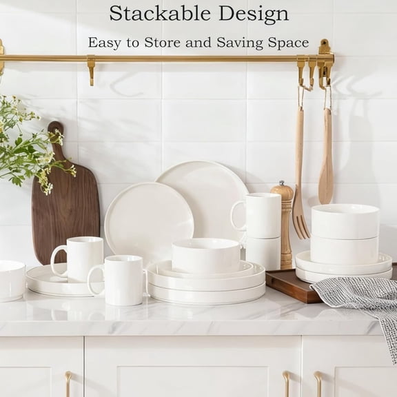 Porcelain Dinnerware Sets for 4, 12 Pieces Ceramic Plates and Bowls Set, Classic Modern Simple Kitchen Dinner Dining Ware Set, Dishwasher and Microwave Safe Dishes Sets(Pure White)