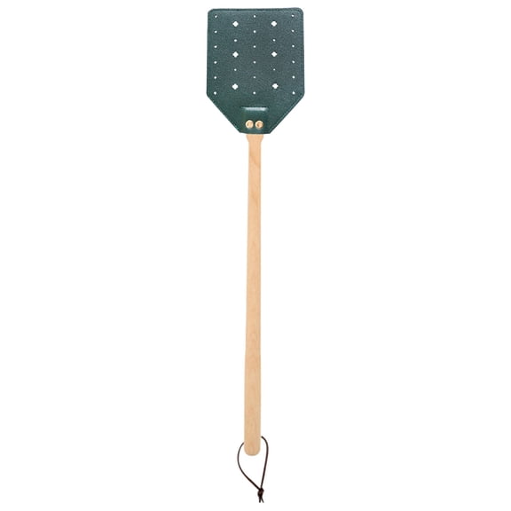 Fly Swatter, Leather Fly Swat with Long Wood Handle and Hanging, Fly Catcher Insect Mosquito Wasp Pest Control for Indoor Outdoor Home Fly, Blackish Green