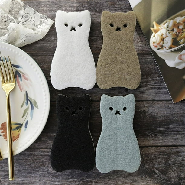 Esponjas para fregar la cocina Antiarañazos Esponja para fregar multiusos resistente para platos Ollas y sartenes Esponja de limpieza con forma de gato de tres capas (paquete de 4) Ormromra WMPH-770