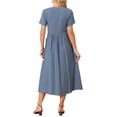 thumbnail image 3 of INSPIRE CHIC Women's Linen Dress Summer Short Sleeve V Neck Boho Sundress Casual Loose Flowy Beach Midi Dresses S Dusty Blue, 3 of 6