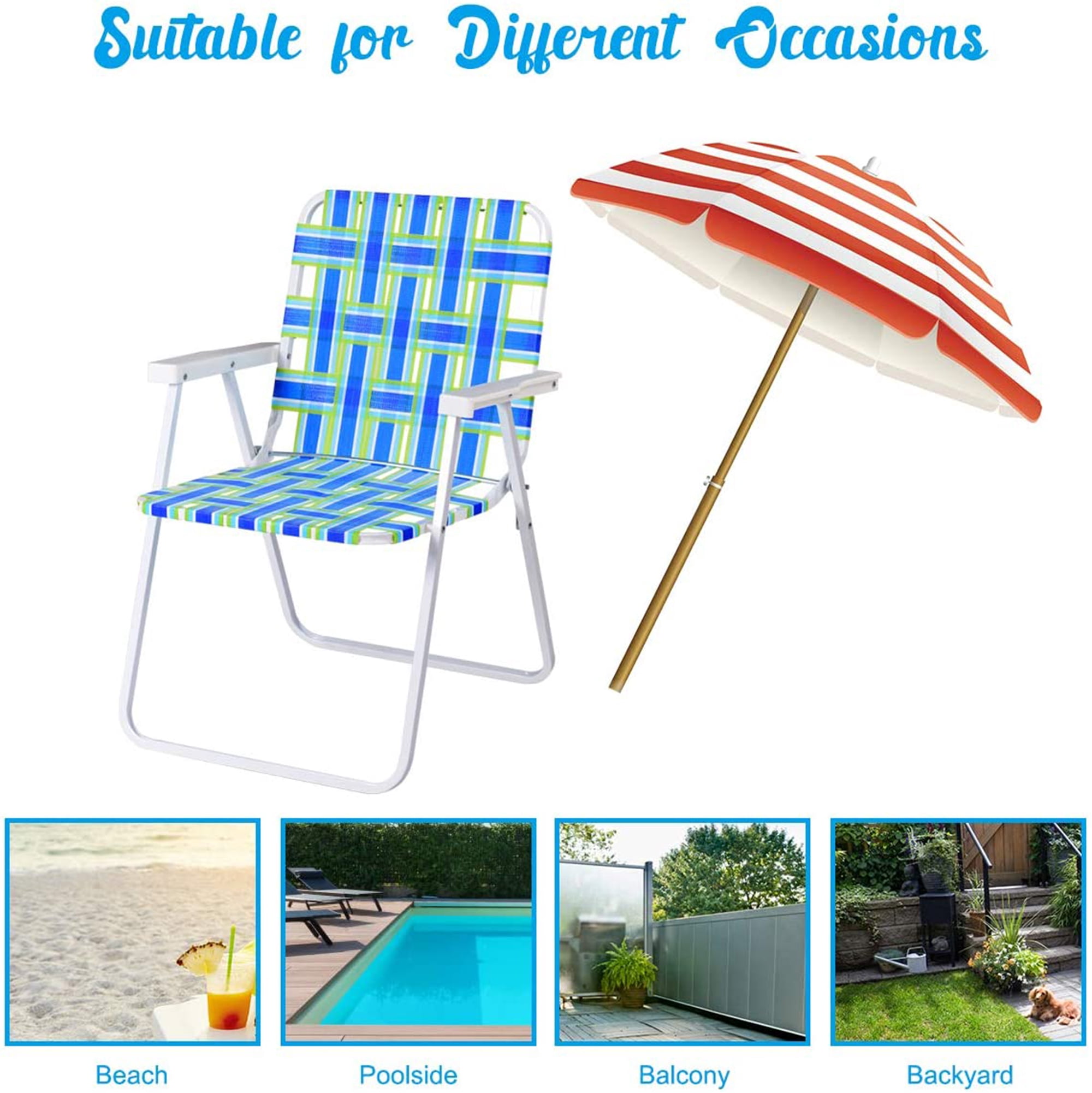 Gymax Set of 6 Patio Folding Web Chair Set Portable Beach Camping Chair Blue