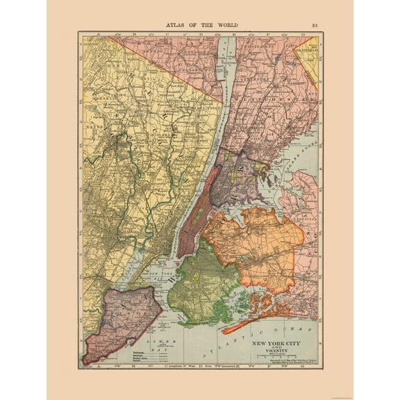 Historic City Map - New York City New York - Hammond 1910 - Vintage Wall Art