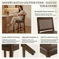 thumbnail image 4 of Guyou 26" Rattan Bar Stools Set of 2, Farmhouse Faux Leather Upholstered Counter Height Stools with Cane Woven Back, Mid-Century Modern Wooden Bar Chairs for Kitchen Island, Walnut Brown, 4 of 11