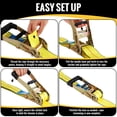 thumbnail image 3 of TLGREEN 4 Pack Wheel Straps + Axle Straps Kit for Trailers – 2” x 10’ Ratchet Straps with J Hooks & 36” Axle Straps, 10,000LB Break Strength, Non-Scratch Protection for Truck, SUV, ATV, UTV, Yellow, 3 of 10