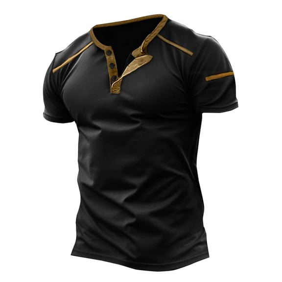 zfhfof Men's Muscle Henley Shirts Classic Casual Summer Crewneck T-Shirt Slim Fitted Gym Workout Athletic Shirt Tees with Button