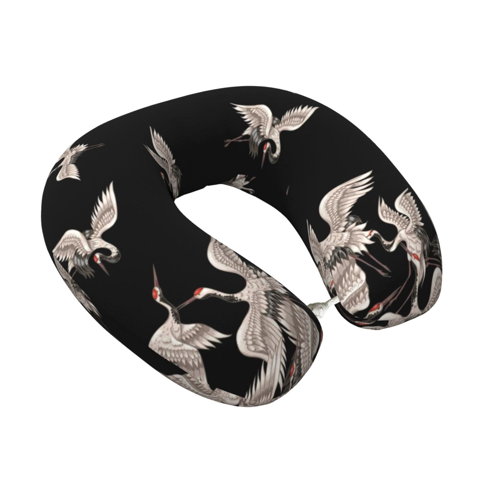 Xecao Japanese White Crane Print Memory Foam Cervical Neck Pillow Versatile U-Shaped Pillows for Home,Office,Camping,Travelling,Soft Washable Cover