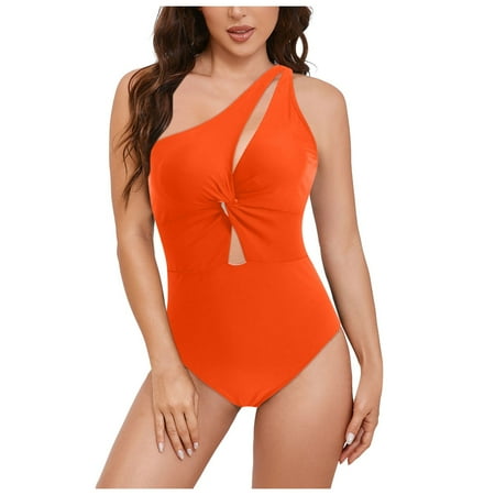 FULORRNIE One Piece Swimsuit for Women Stylish Cutout One Shoulder Bathing Suit  Orange  XL