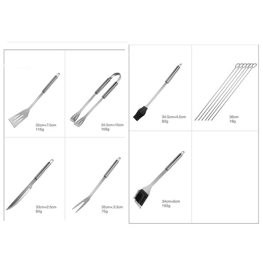 12PCS Stainless Steel BBQ Tools Set Grill Spade Brush Cutter Tweezer Barbecue Tools with Bag for Picnic Camping (Black)