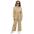 thumbnail image 4 of Xijirk Girls Outfits Casual Two Piece Set Hooded Jacket and Straight Leg Pants Coordinated Outfit for Fall Seasons Comfortable Loungewear and Relaxing Daily Wear,Brown,5-6 Years, 4 of 4
