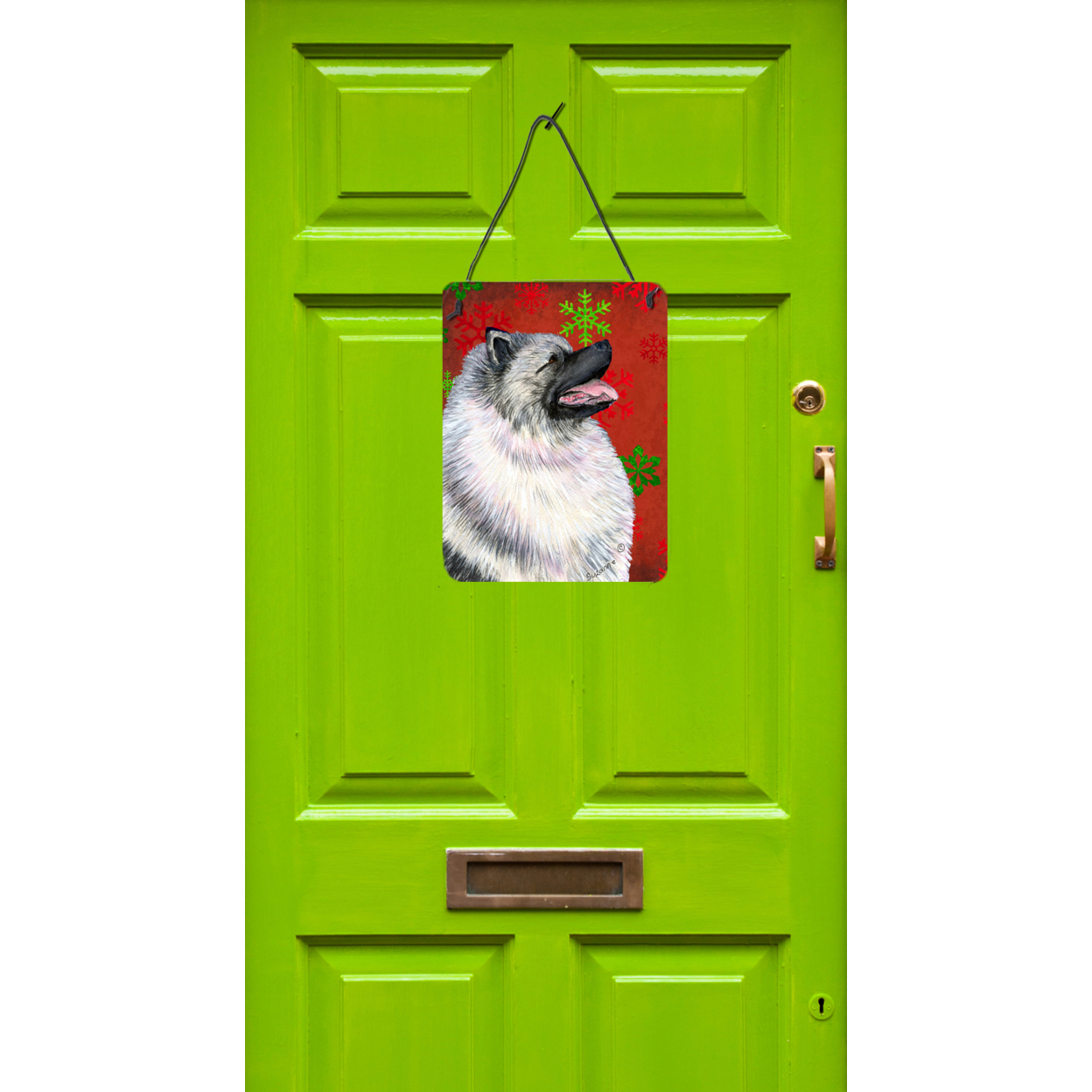 Keeshond Red and Green Snowflakes Holiday Christmas Wall or Door Hanging Prints - image 2 of 2