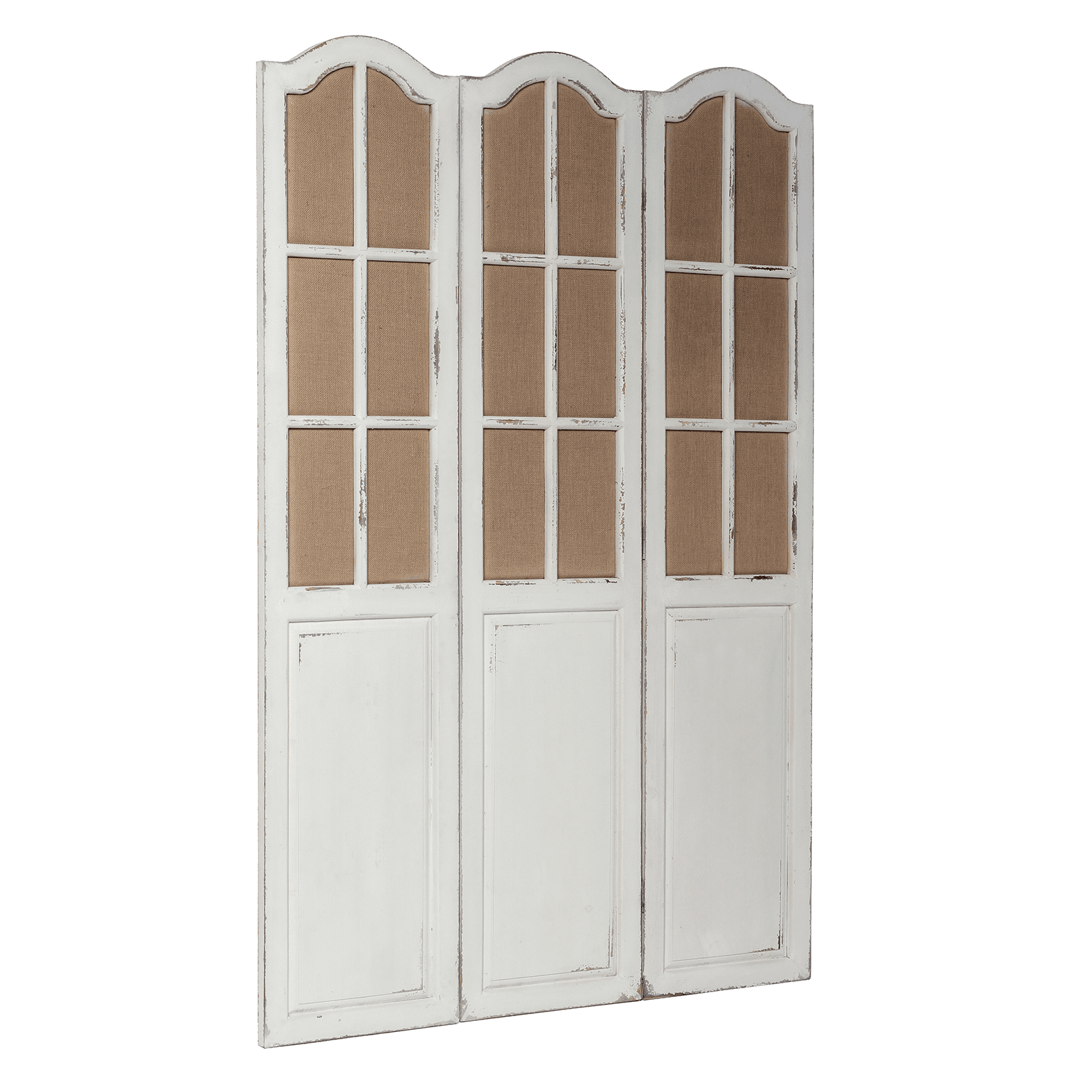 Room Divider 3 Panel Folding Solid Wood and Linen Handcrafted Freestanding Privacy Screen 6Ft Tall White