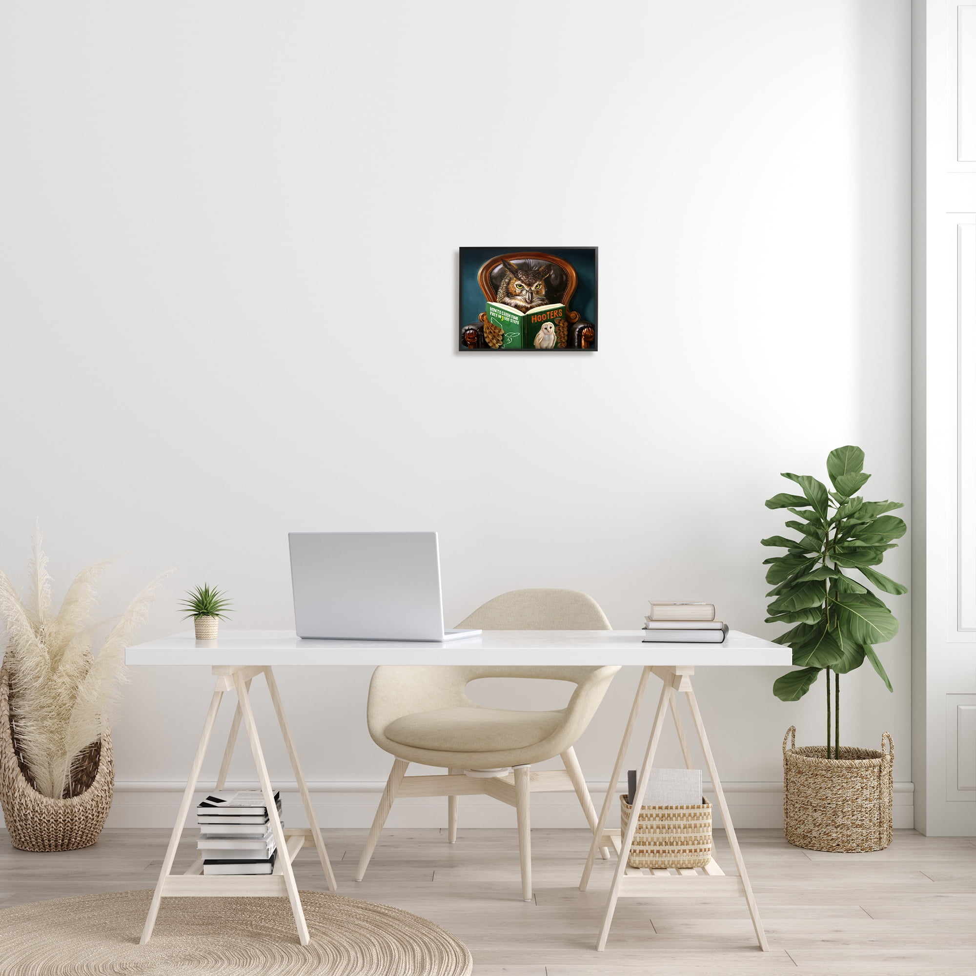 Stupell Industries Funny Owl Reading Leather Chair Hoot Book Novelty Painting Black framed Art Print Wall Art, 11 x 14, Design by Lucia Heffernan