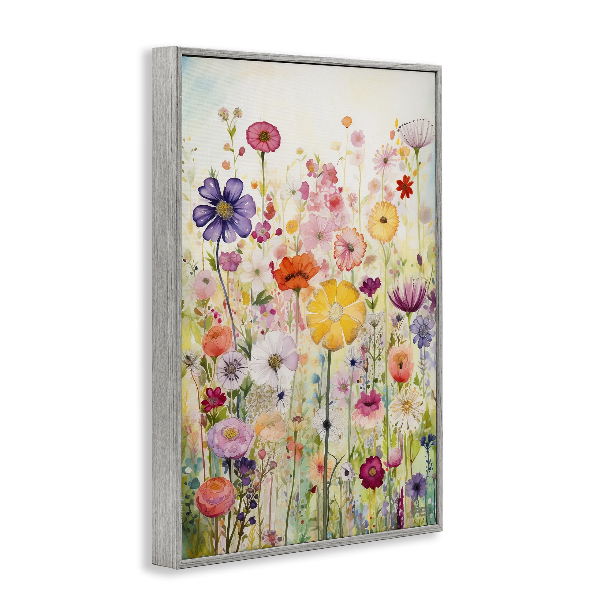 Stupell Industries Bright Flower Garden Botanical & Floral Painting Gray Framed Art Print Wall Art, 16 x 24