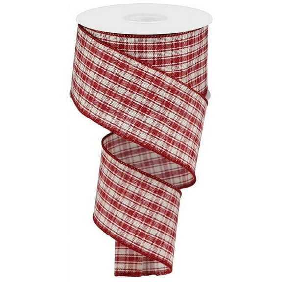 Multi Check Wired Edge Ribbon - 10 Yards (Red, Beige, 2.5 Inch)