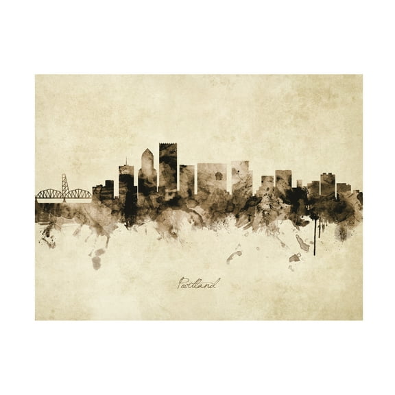 Michael Tompsett 'Portland Oregon Skyline Vintage' Canvas Art