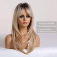 thumbnail image 2 of 20 Pouces Ombre Blonde pour les Femmes avec Frange Long Naturel Vertical avec des Racines Sombres Résistant à la Chaleur Synthétique, 2 of 5