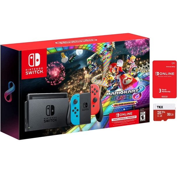 Nintendo Switch Joy-Con Neon Blue/Red Console Bundle: Mario Kart 8 Deluxe Full Download | 3 Months Nintendo Switch Online Membership with 32GB SD Card - Walmart.com