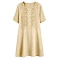 thumbnail image 6 of Ayolanni Solid Dresses for Women 2026 Henley Short Sleeve Button Midi A-Line Dress Linen Embroidered Casual Flowy Vacation Sundress with Pockets Beige L, 6 of 6
