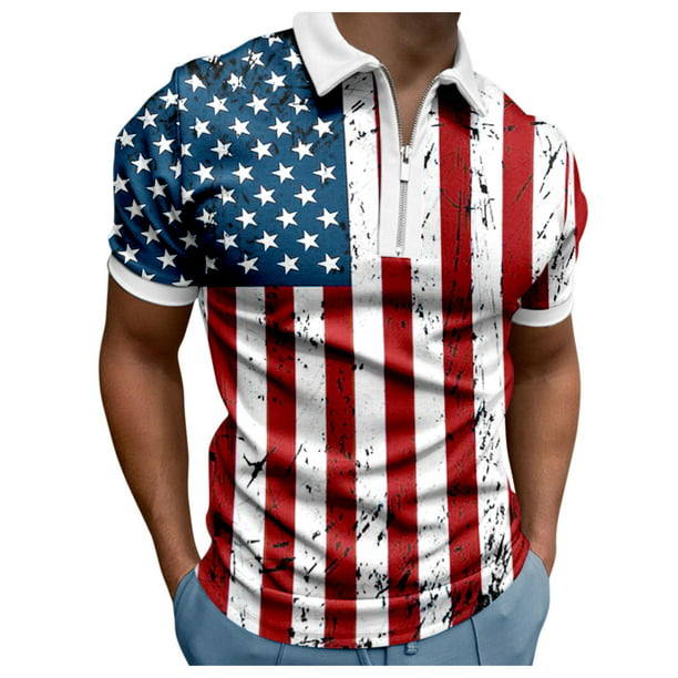 TOWED22 American Flag Tee for Men Casual Style Patriotic Mens Polo ...