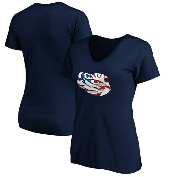 Women's Navy LSU Tigers Banner Wave V-Neck T-Shirt