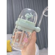 Shengshi Cute Children's Whale Spray Drinking Cup, Children's Sippy Cup, Kid's Drop-Proof Cup With Straw, 250m Portable Baby Cups with Straw, Let Child Drink More Water, Funny Crossbody Strap Design