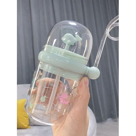 Shengshi Cute Children's Whale Spray Drinking Cup, Children's Sippy Cup, Kid's Drop-Proof Cup With Straw, 250m Portable Baby Cups with Straw, Let Child Drink More Water, Funny Crossbody Strap Design