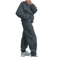 thumbnail image 3 of YUGYXL Womens 2 Piece Jogger Tracksuit Thin Fleece Outfits Fashion Solid Color Sweatshirt Matching Waist Stretch SweatPants Sweatsuit Set Clearance Deals Today 2025 Dark Gray,XL, 3 of 7
