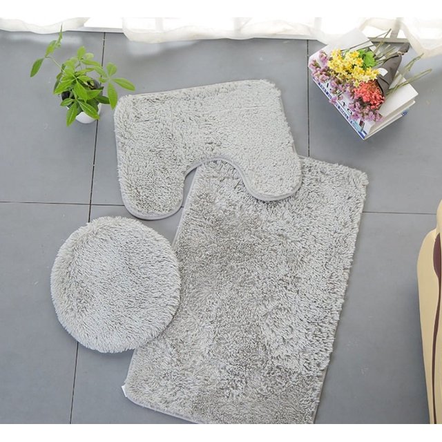ZHAOCHENG Alfombra de pelo gris claro para baño, inodoro, tres piezas, antideslizante, absorbente, alfombrilla para suelo de inodoro, juego de alfombrillas para inodoro de tres piezas: 50*80cm+50*40cm