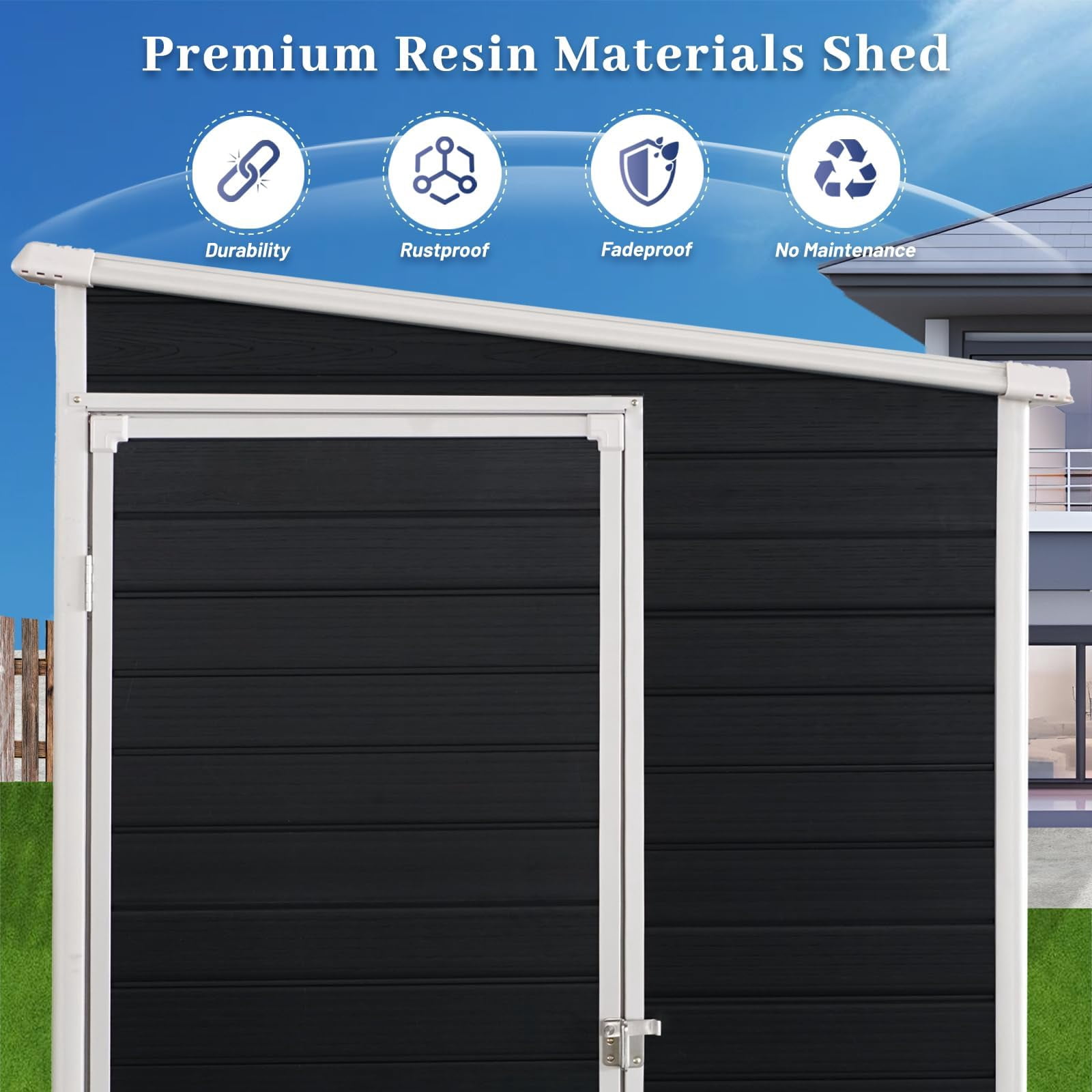 4x8 FT Lean to Shed with Floor, Resin Storage Shed & Outdoor Storage Clearance with 2 Windows, Backyard Storage Sheds for Garden, Patio, Backyard, (Black)